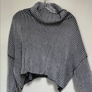 Elegant Black and White Striped Turtleneck Sweater